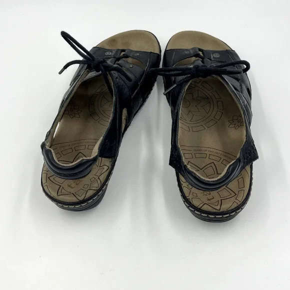 Taos Sandals Women 7 Black Ghilbert Leather Comfort Lace Up Outdoor Active Wedge - Picture 6 of 13